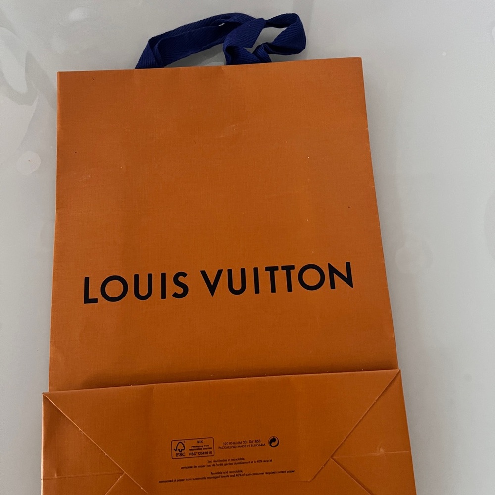 Louis Vuitton Orange Shopping Bag with Blue Handles